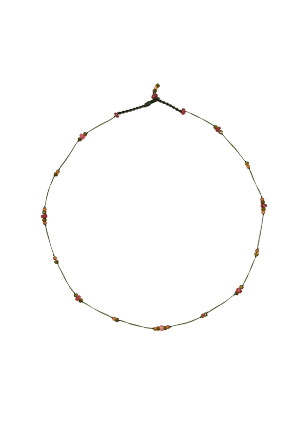Collier Chocker Woopy Duo Tourmaline Rose & Henne - Fil Vert