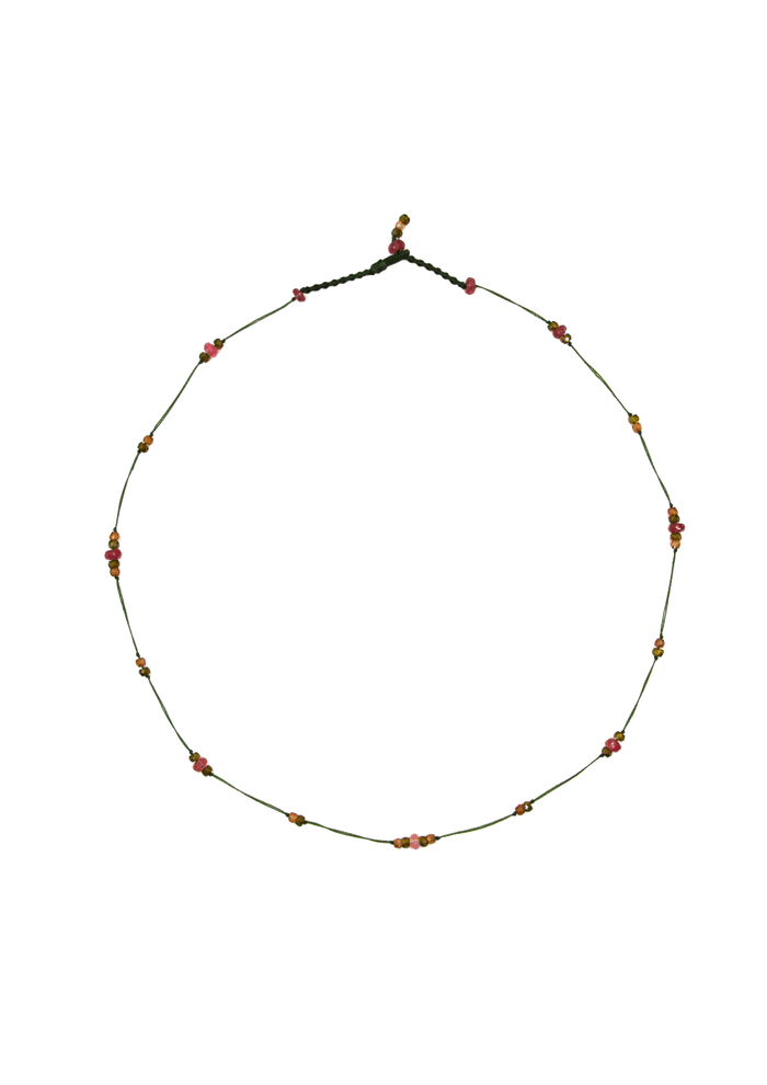 Collier Chocker Woopy Duo Tourmaline Rose & Huhn - Grünfaden