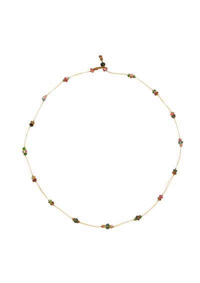 Choker Halskette Woopy Turmaline & Blaue Turmalin - Beiger Faden