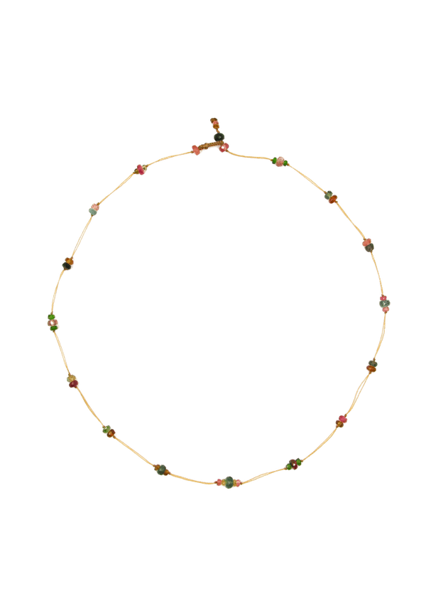 Collier Chocker Woopy Tourmalines & Tourmaline Bleue - Fil Beige