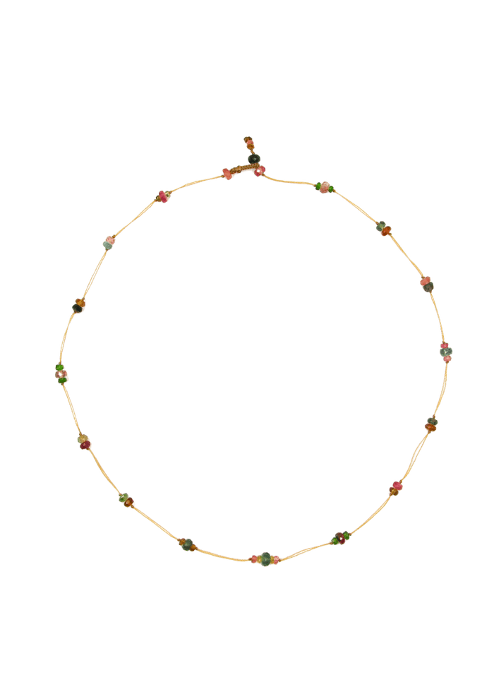 Collana Choker Woopy Tormaline & Tormalina Blu - Filo Beige