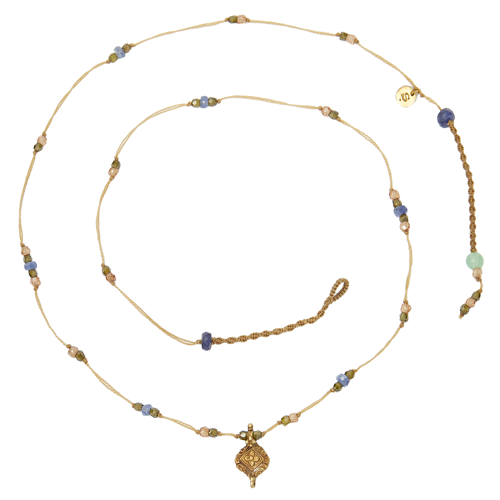 Collier Goldie - Saphir - Mix Saphir - Fil Beige