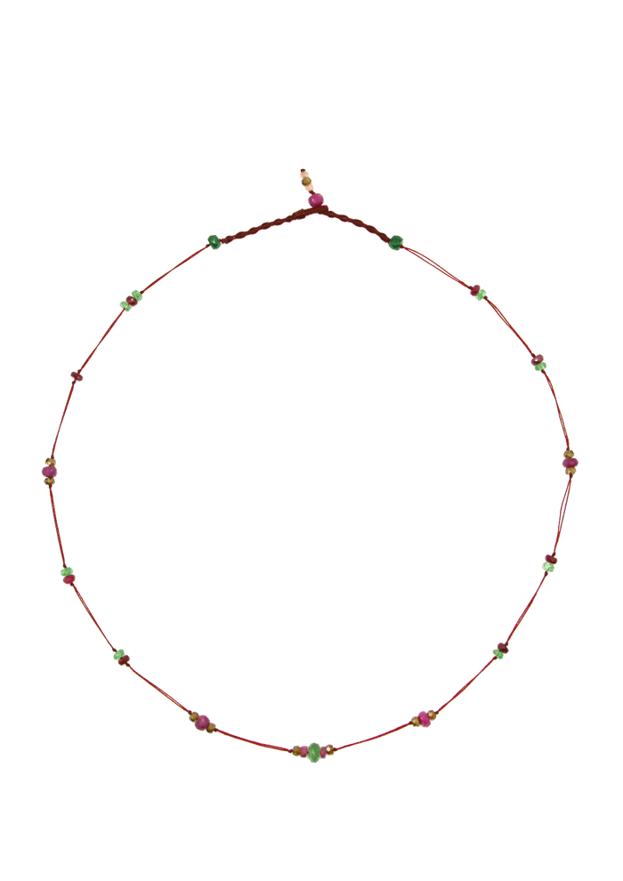 Collier Chocker Woopy Rubis & Tsavorite - Fil Prune
