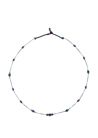 Chocker Necklace Woopy Précieux Ruby, Emerald & Sapphire - Blue Thread