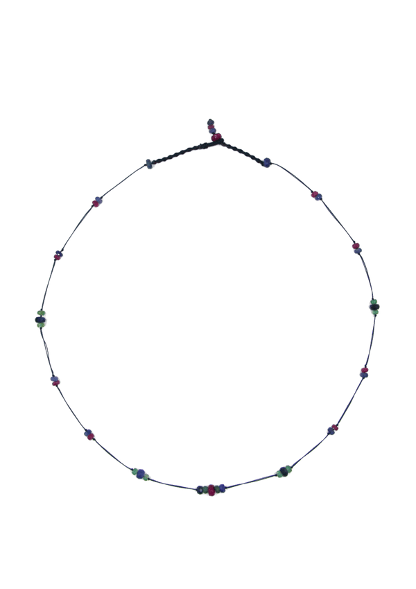Collier Chocker Woopy Précieux Rubis, Émeraude & Saphir - Fil Bleu