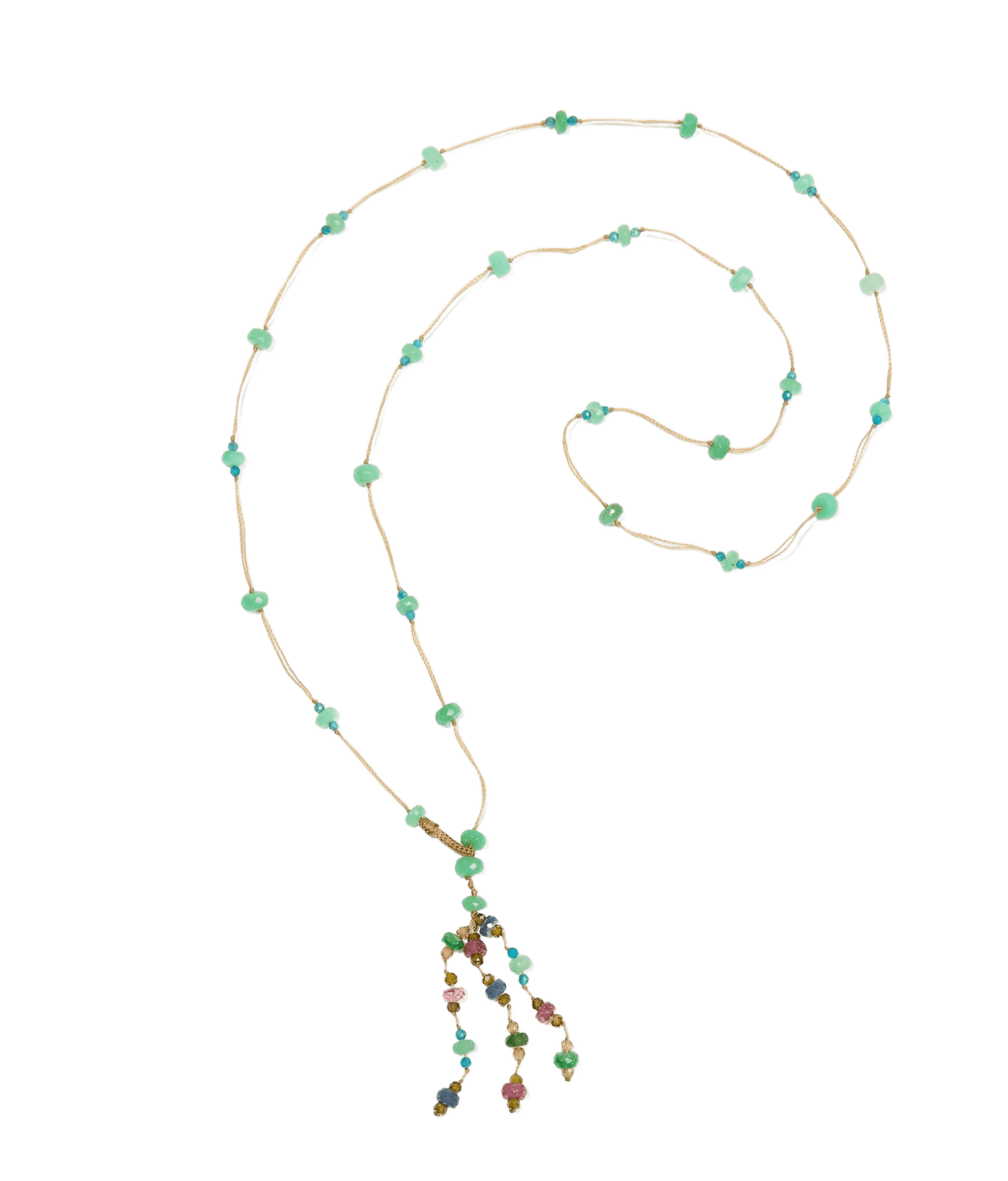 Sautoir Holy Sharing en Chrysoprase, fil beige, 80 cm