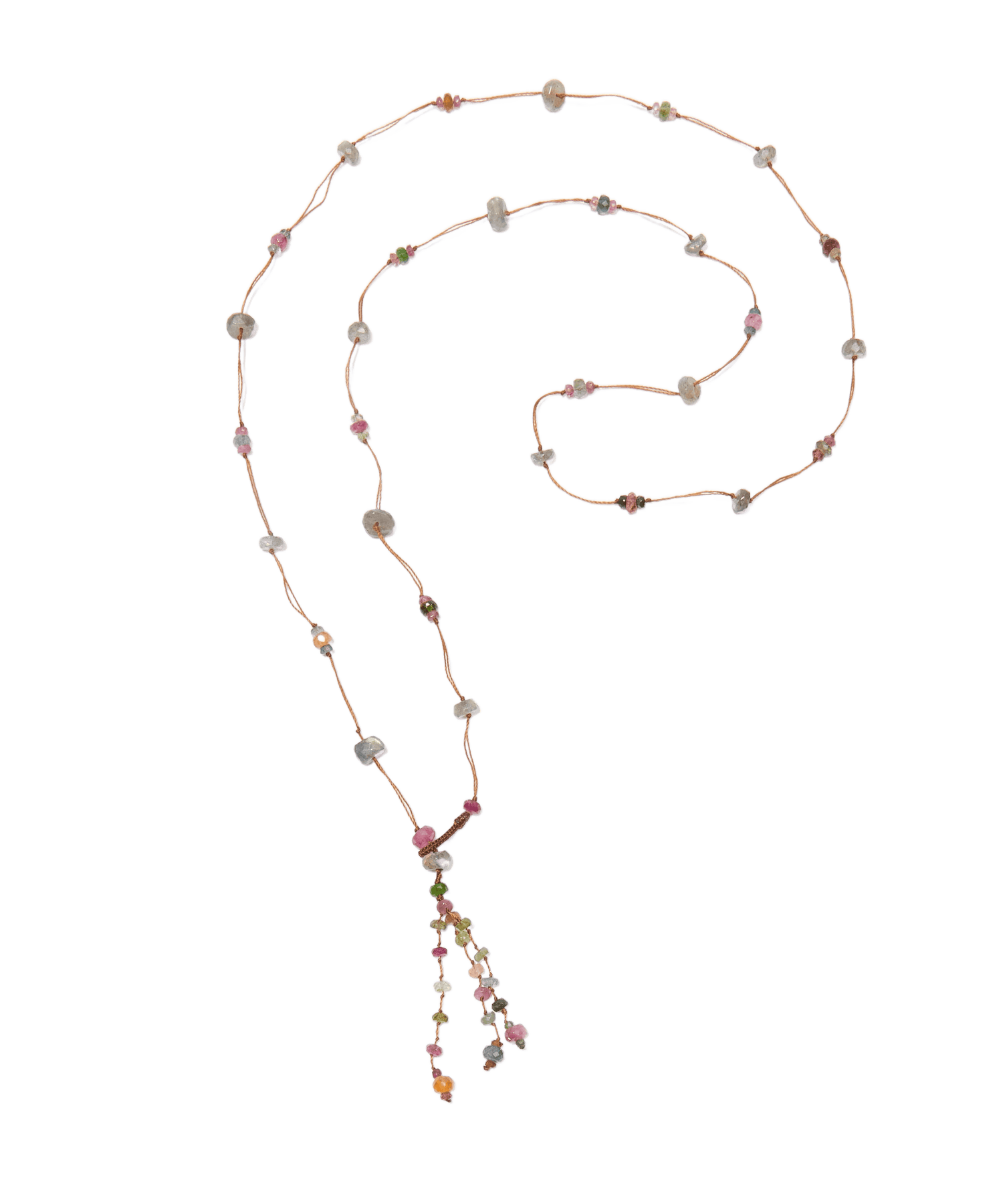 Sautoir Holy Sharing en Labradorite, fil beige, 80 cm