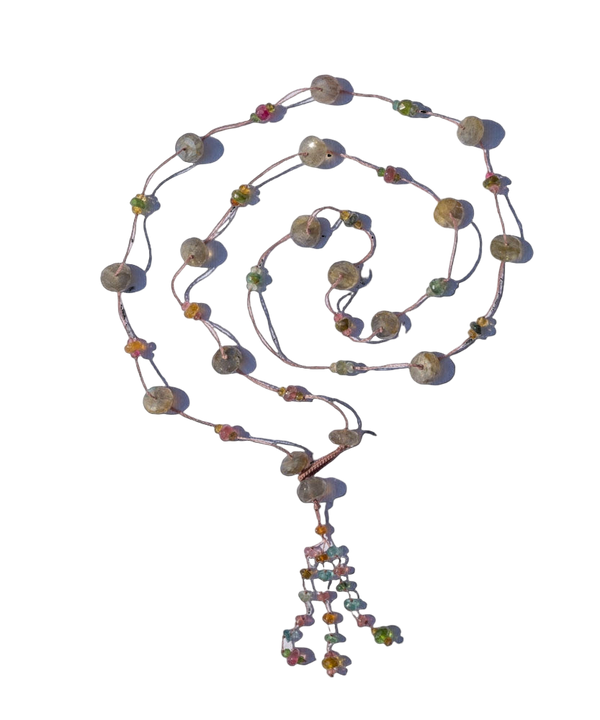 Sautoir Holy Labradorite & Tourmalines - Fil Rose Clair