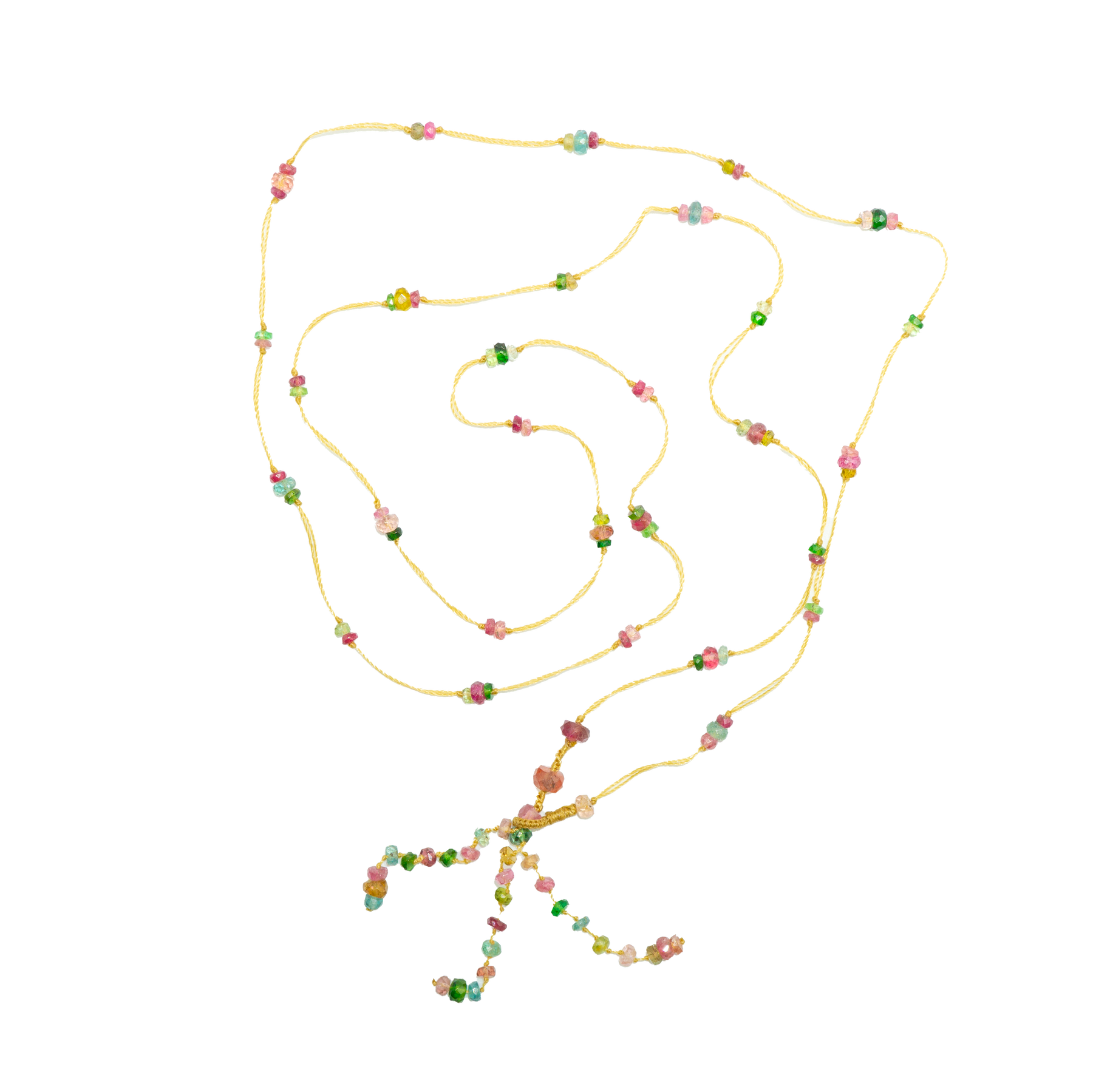 Sautoir Holy Sharing en Tourmaline Rose, fil beige, 80 cm