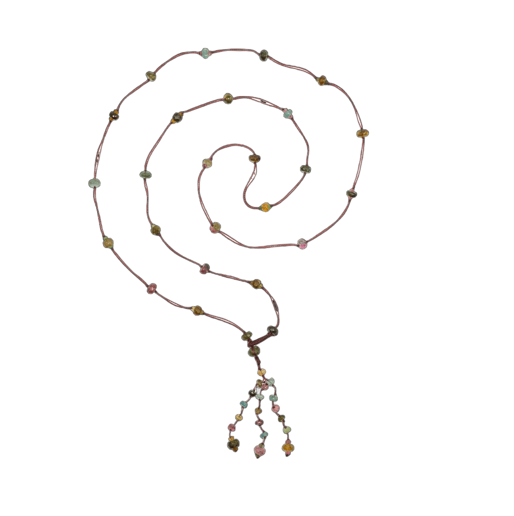 Sautoir Holy Sharing en Tourmaline Rose, fil prune, 80 cm