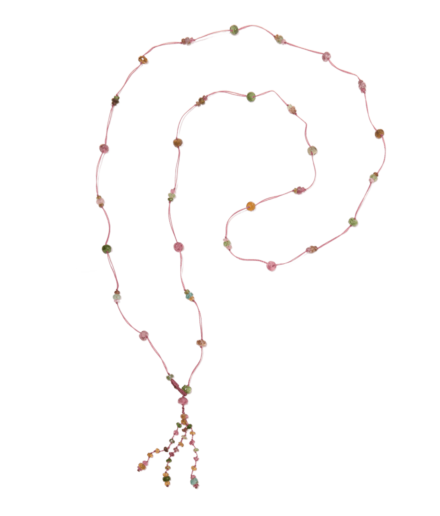 Sautoir Holy Sharing en Tourmaline Rose, fil rose, 80 cm