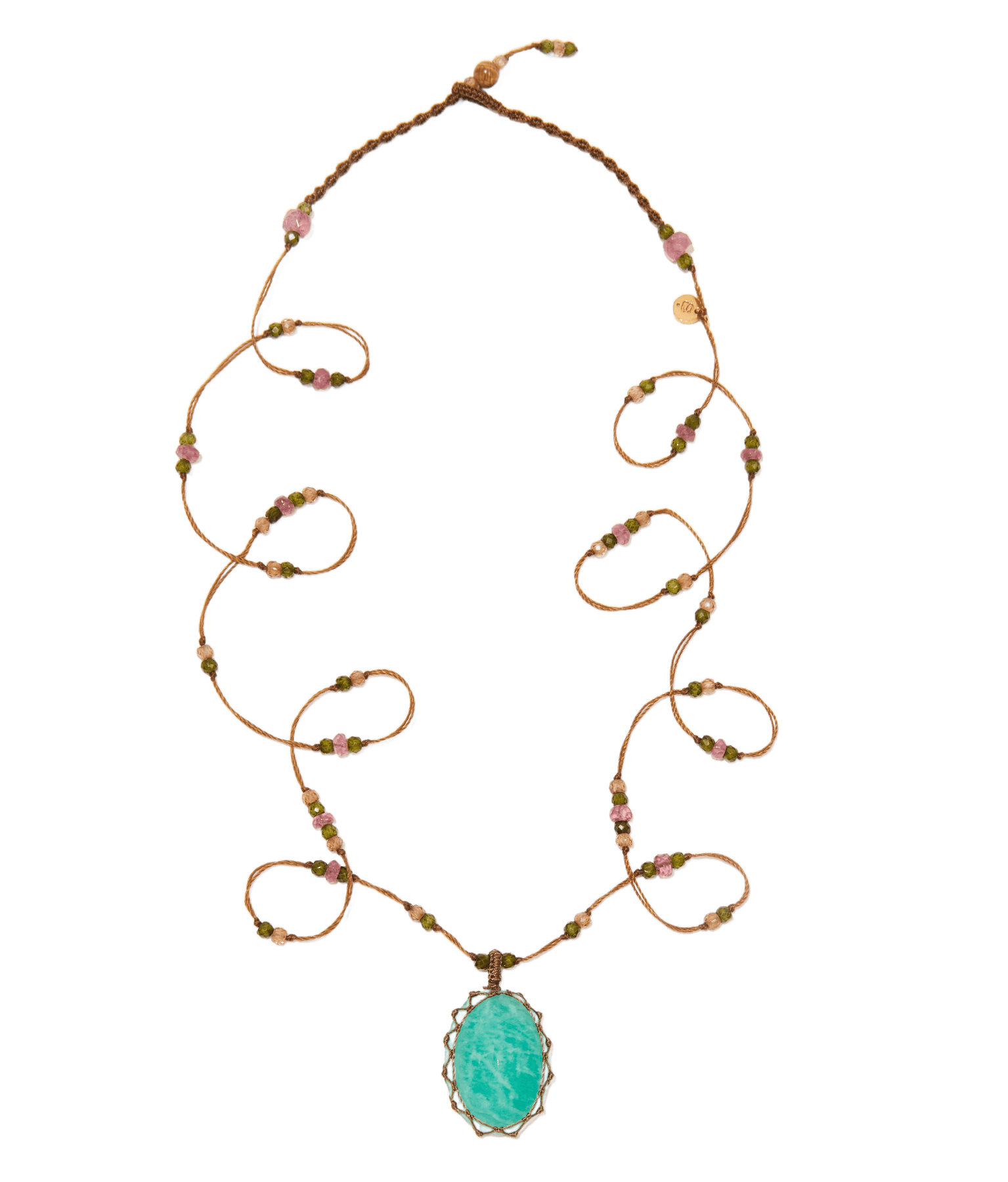 Sautoir Tibétain Sharing en Amazonite, fil tabac, 77 cm