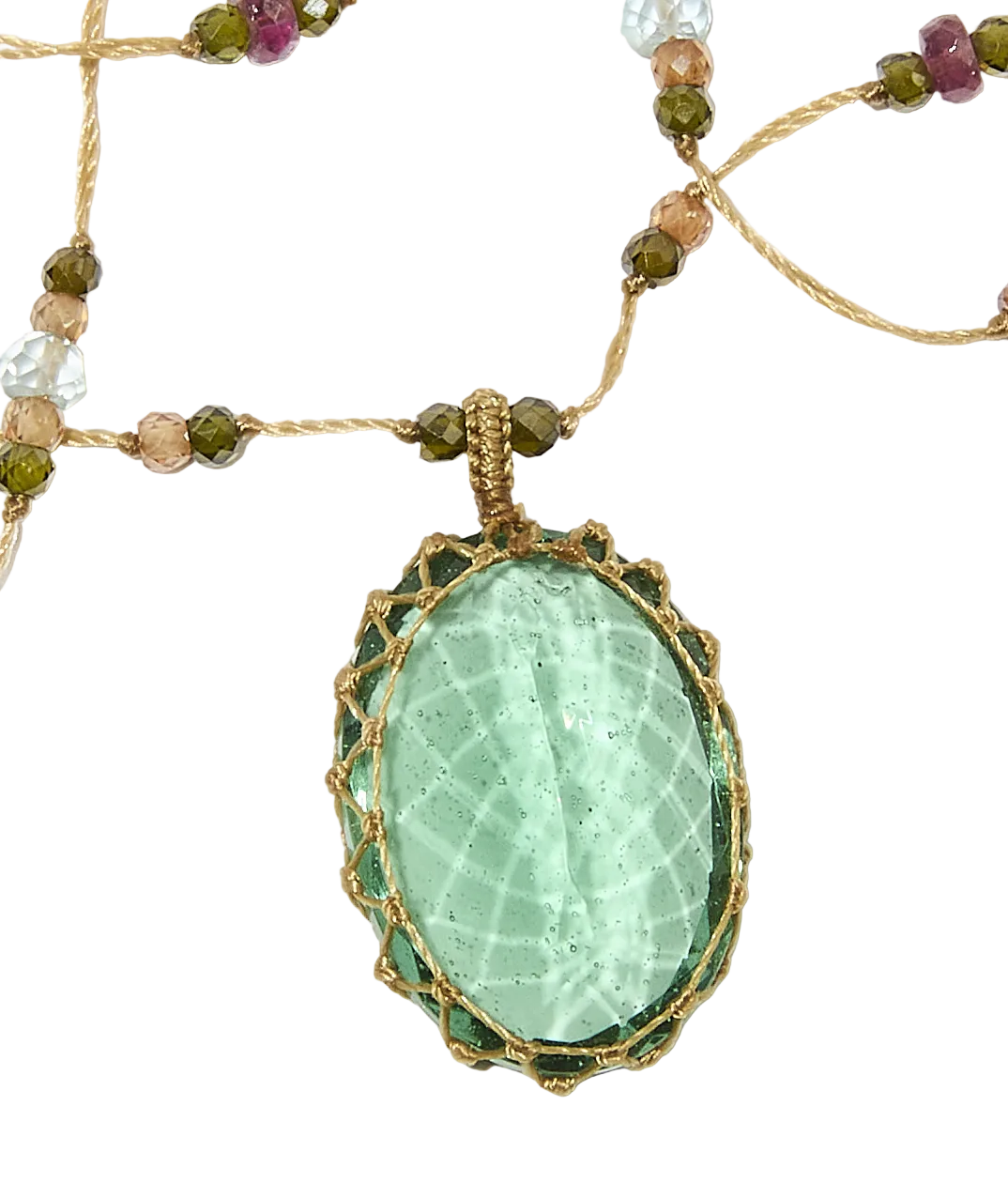 Sautoir Tibétain | Ancient roman glass - Fil Beige & Tourmaline Aquamarine