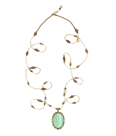 Sautoir Tibétain - Ancient roman glass - Mix Aquamarine - Fil Beige
