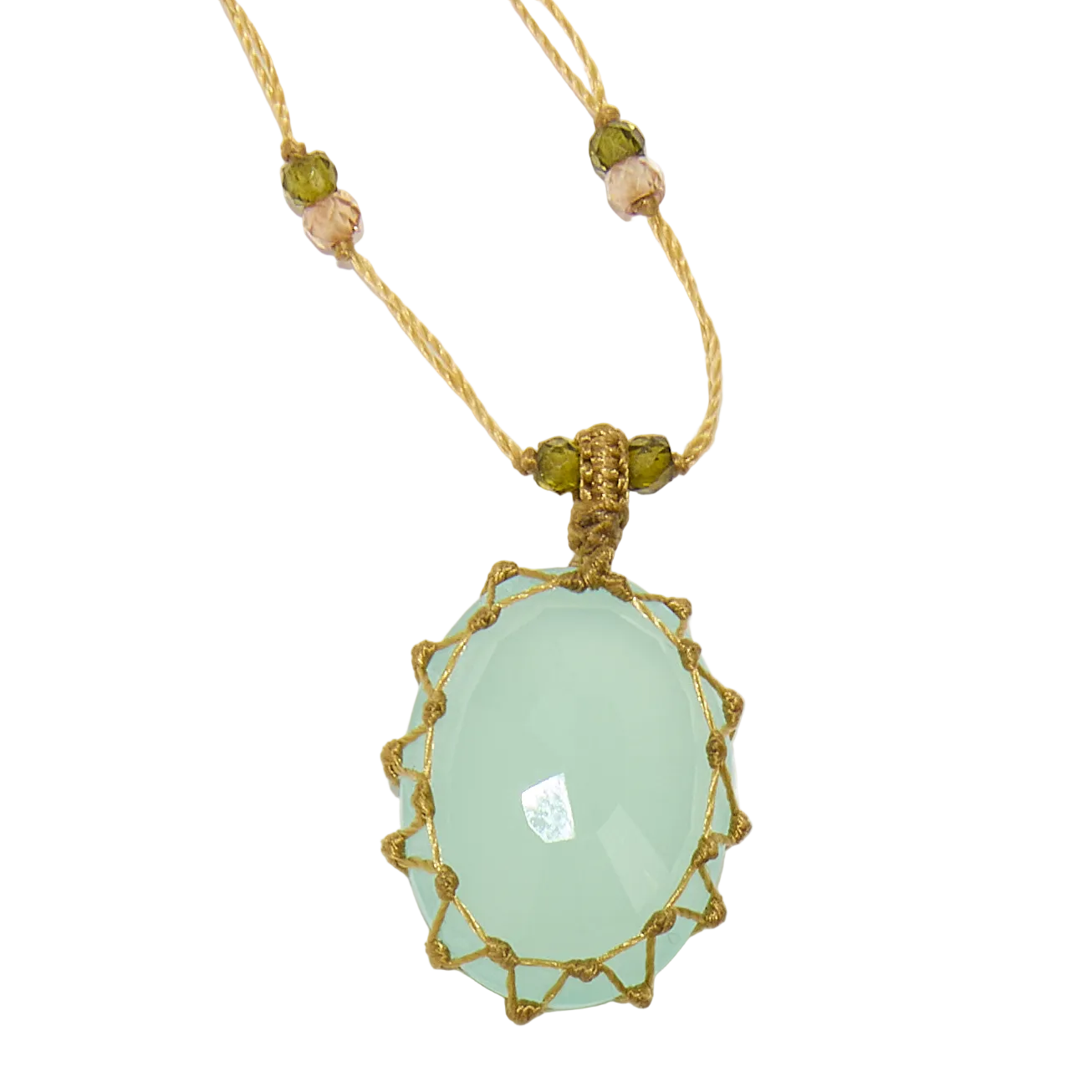 Sautoir Tibétain  - Calcédoine Bleue - Mix Multipierre - Fil Beige