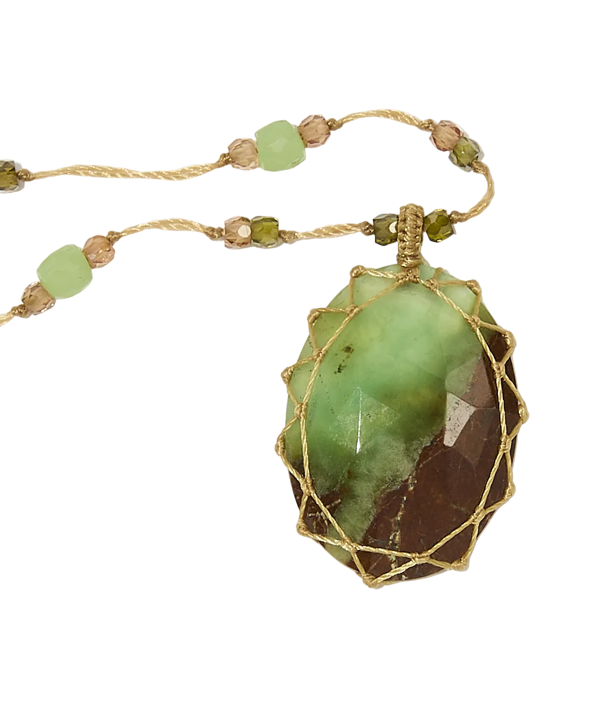 Sautoir Tibétain | Chrysophrase duo - Fil Beige & Mix chrysophrase