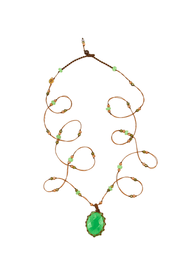 Sautoir Tibétain - Chrysoprase - Mix Chrysoprase - Fil Tabac