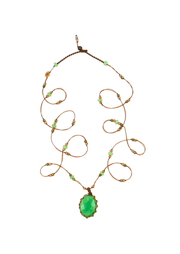 Sautoir Tibétain - Chrysoprase - Mix Chrysoprase - Fil Tabac