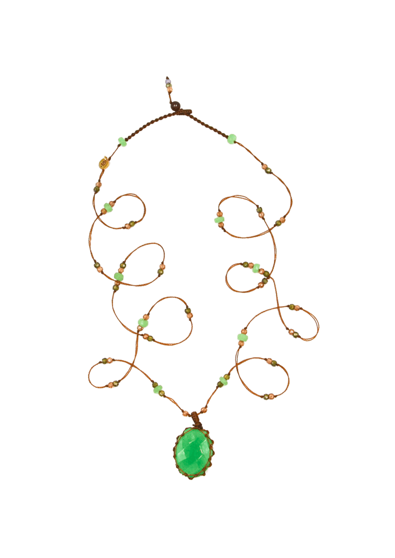 Sautoir Tibétain Sharing en Chrysoprase, fil tabac, 77 cm