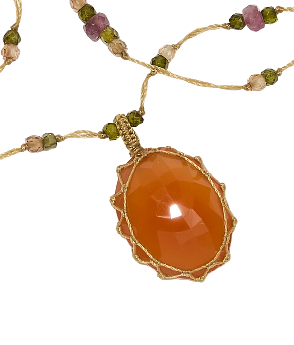 Sautoir Tibétain | Cornaline - Fil Beige & Tourmaline