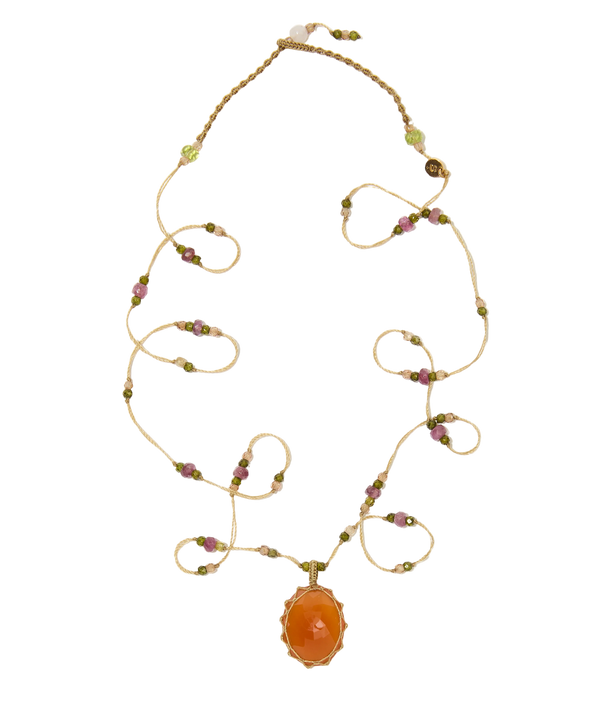 Sautoir Tibétain | Cornaline - Fil Beige & Tourmaline