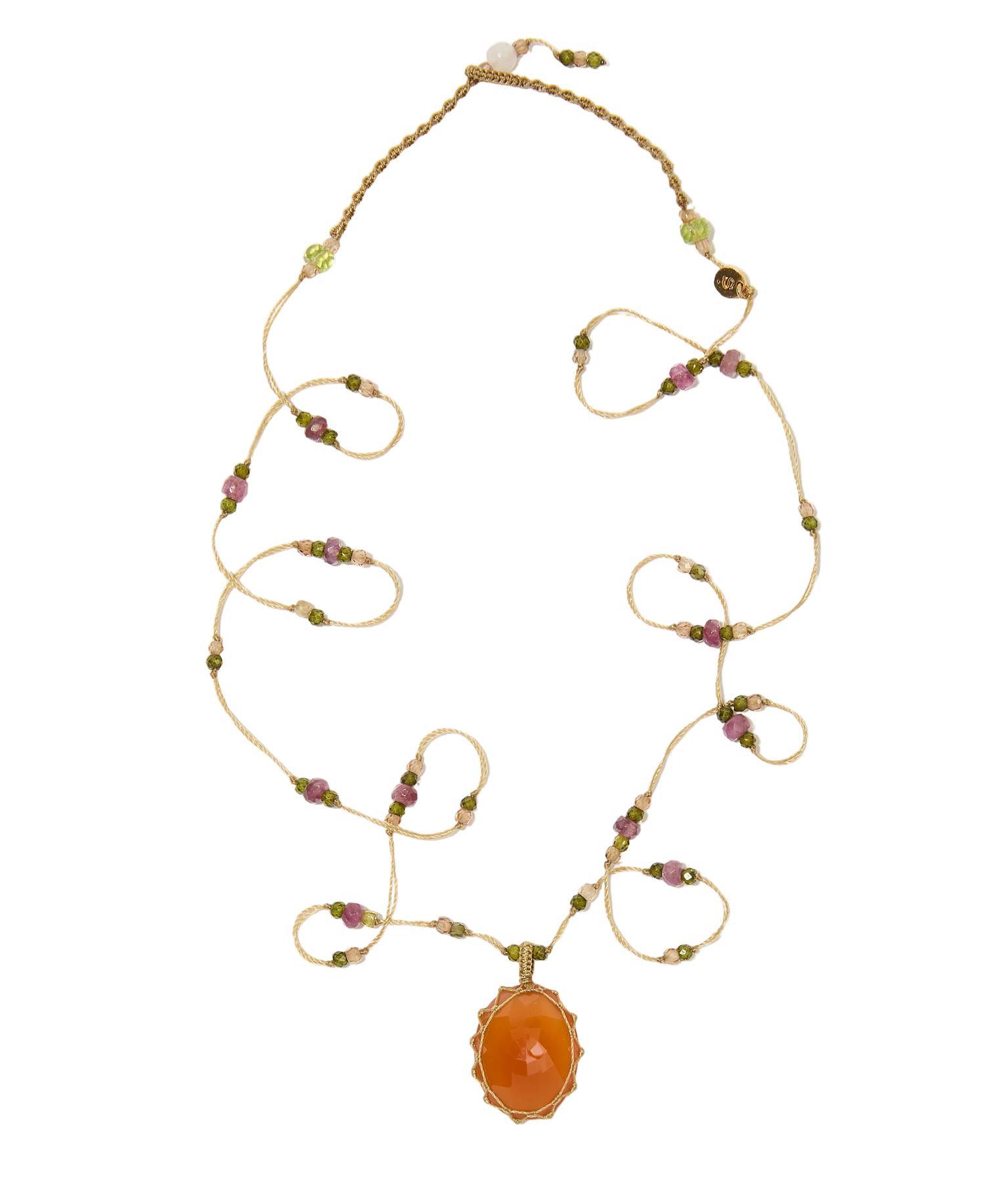 Sautoir Tibétain | Cornaline - Fil Beige & Tourmaline