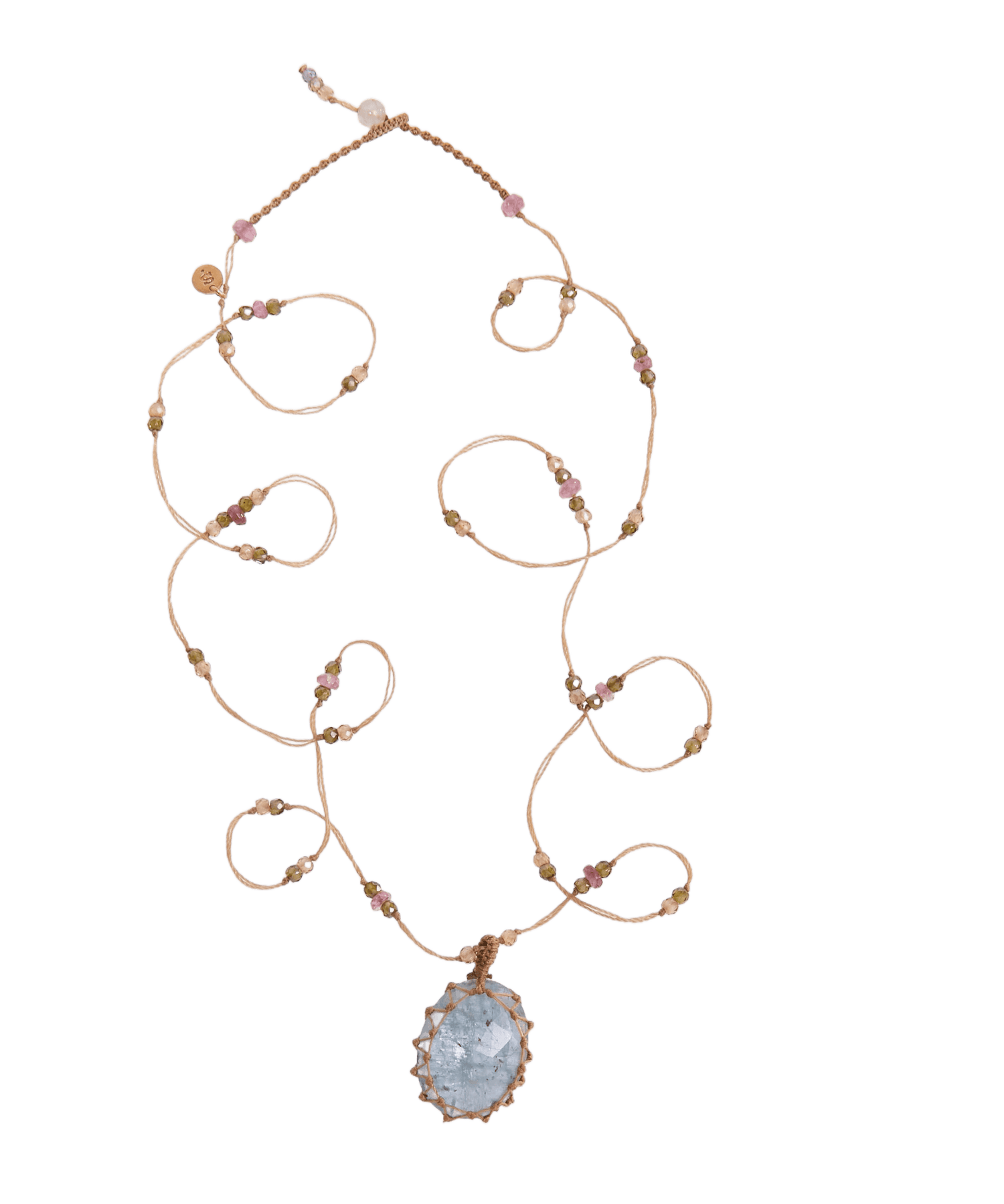 Sautoir Tibétain Sharing en Kyanite, fil beige, 77 cm