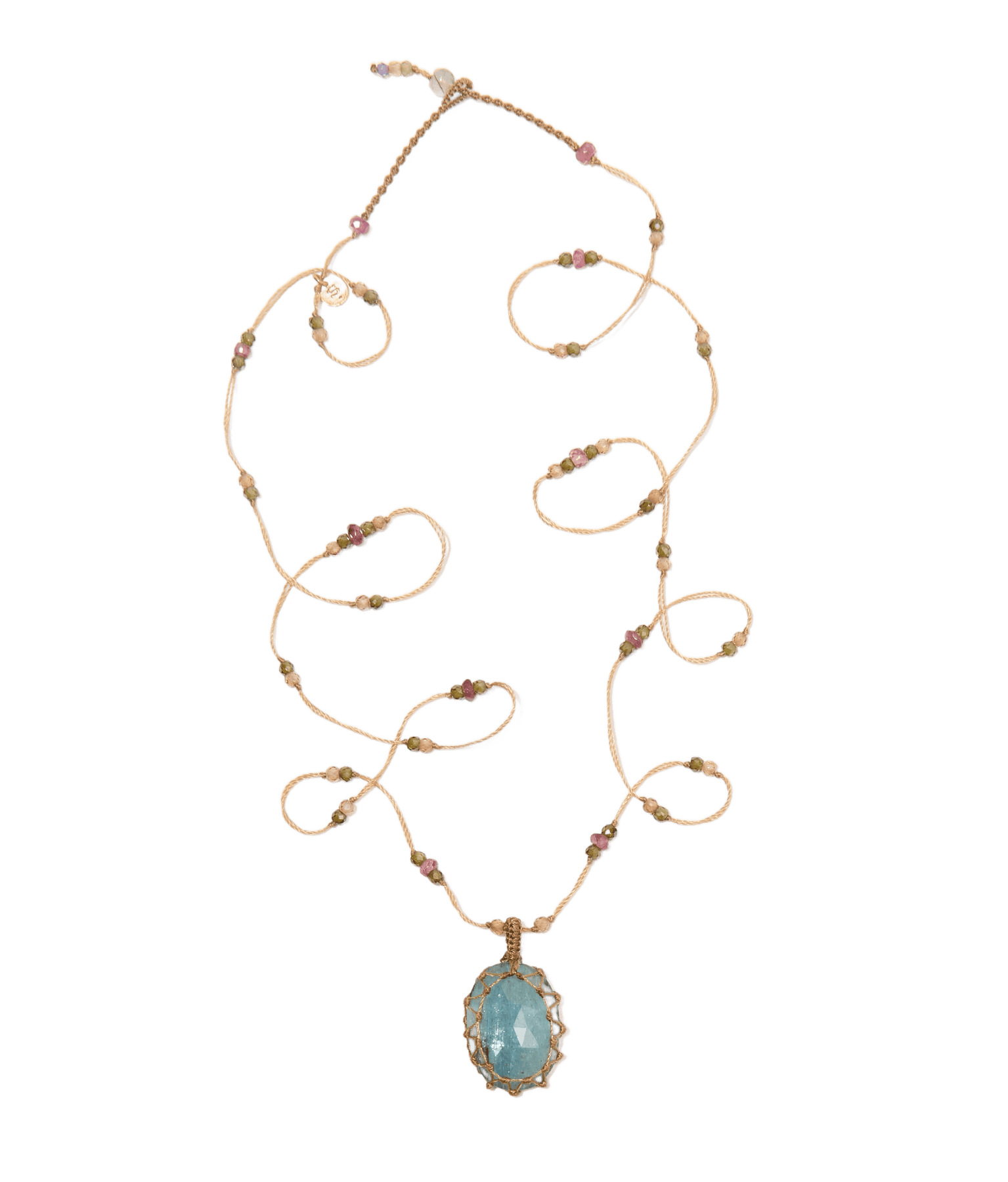 Sautoir Tibétain Sharing en Kyanite, fil beige, 77 cm