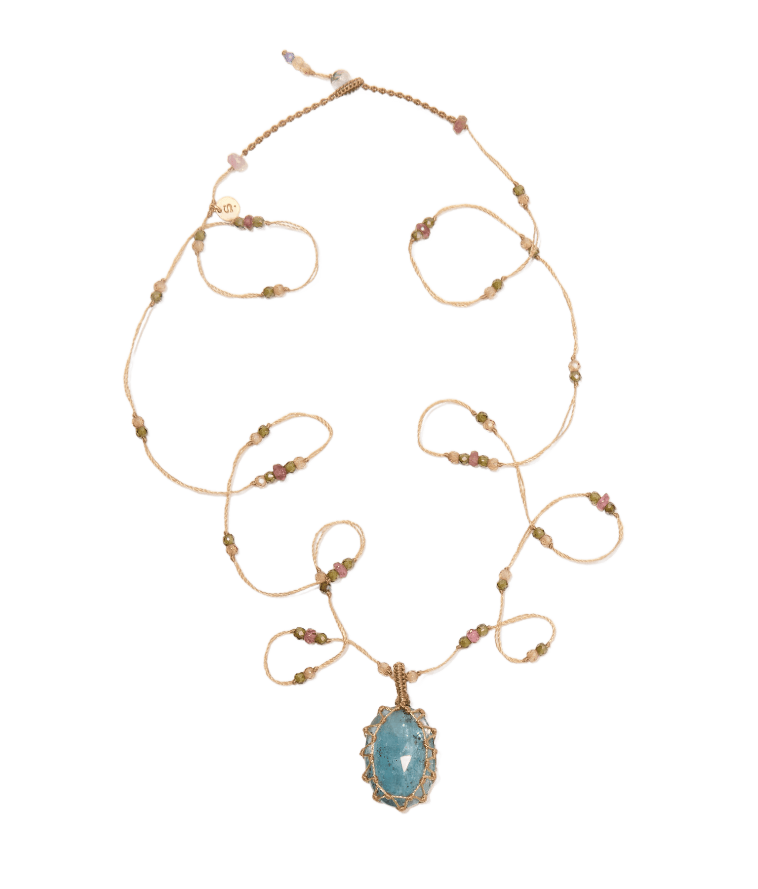 Sautoir Tibétain Sharing en Kyanite, fil beige, 77 cm