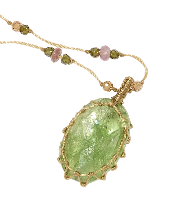 Sautoir Tibétain | Kyanite - Fil Beige & Tourmaline