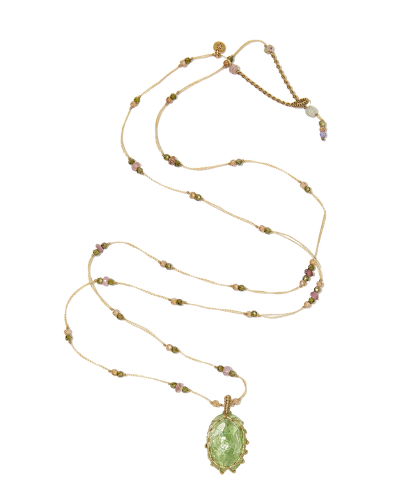 Sautoir Tibétain | Kyanite - Fil Beige & Tourmaline