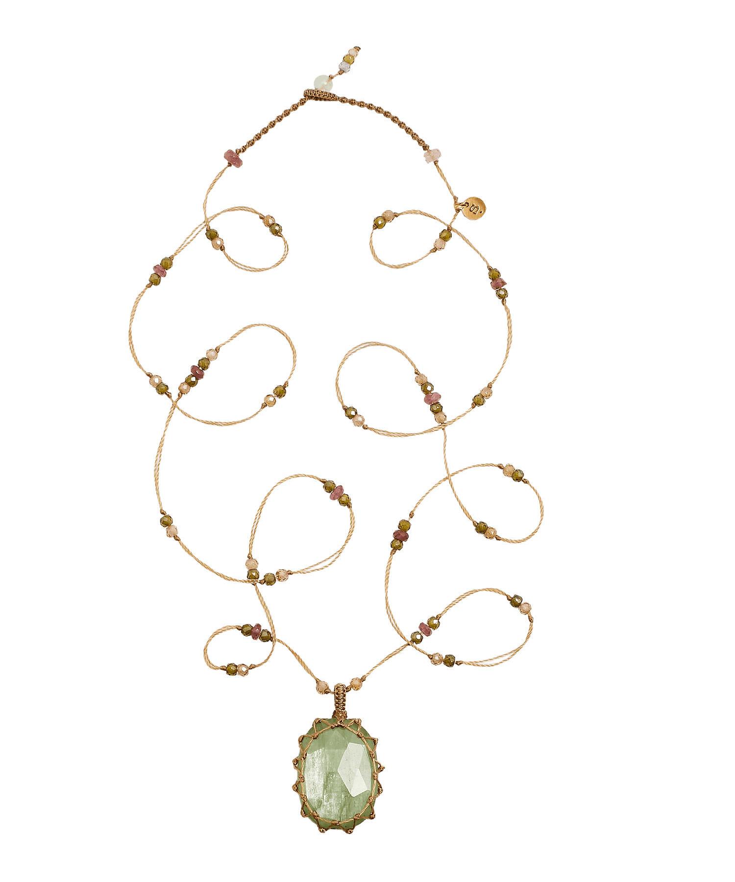 Sautoir Tibétain Sharing en Kyanite, fil beige, 77 cm