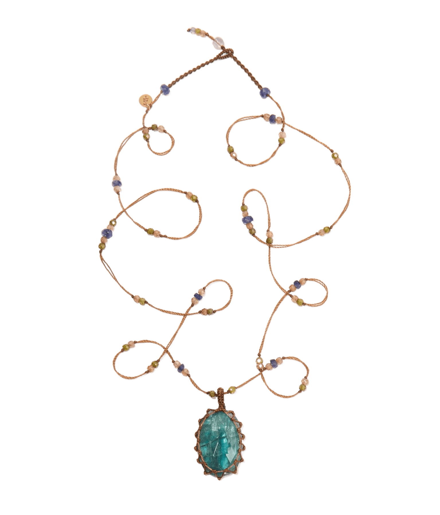 Sautoir Tibétain Sharing en Kyanite, fil tabac, 77 cm