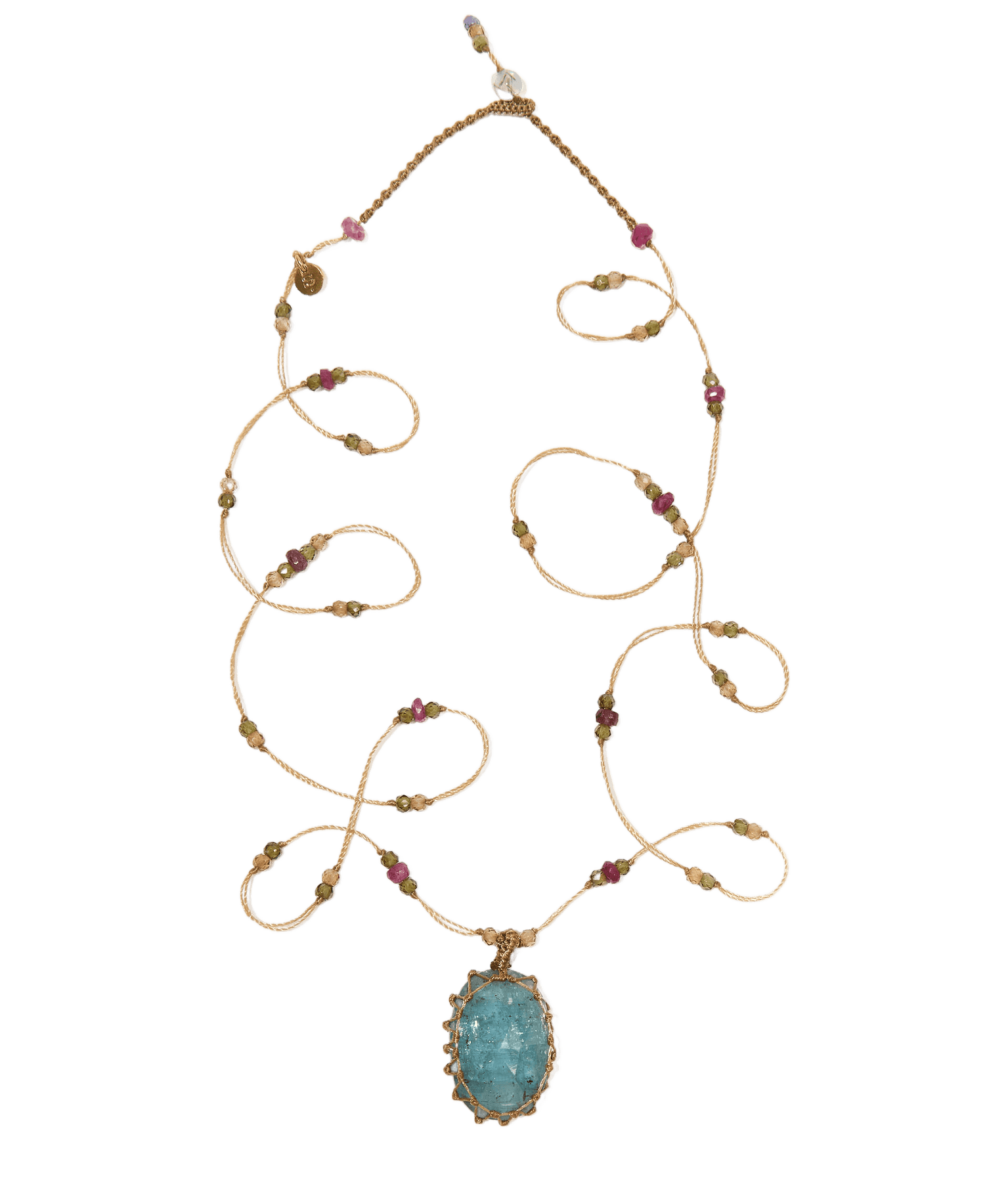 Sautoir Tibétain Sharing en Kyanite, fil beige, 77 cm