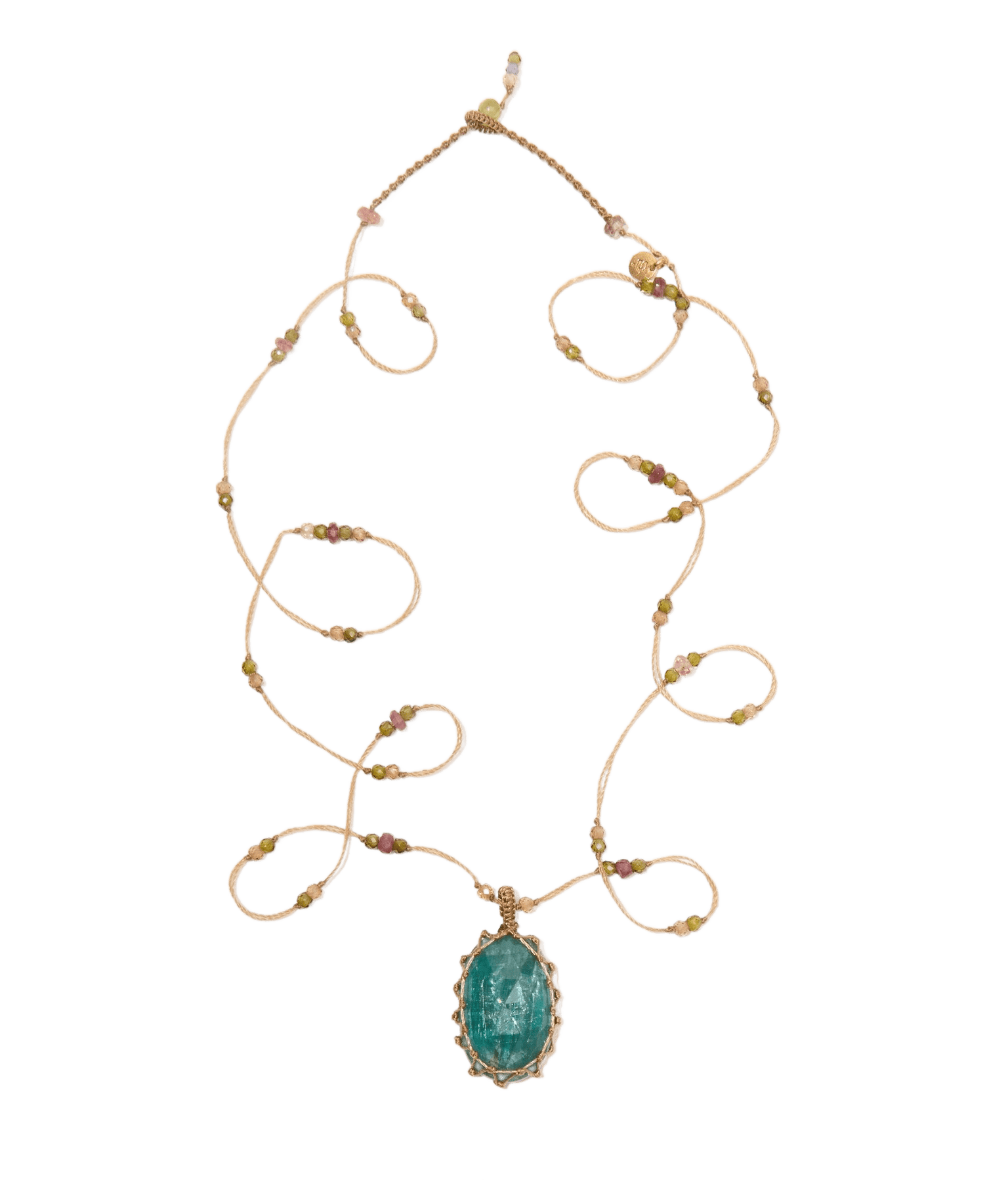 Sautoir Tibétain Sharing en Kyanite, fil beige, 77 cm