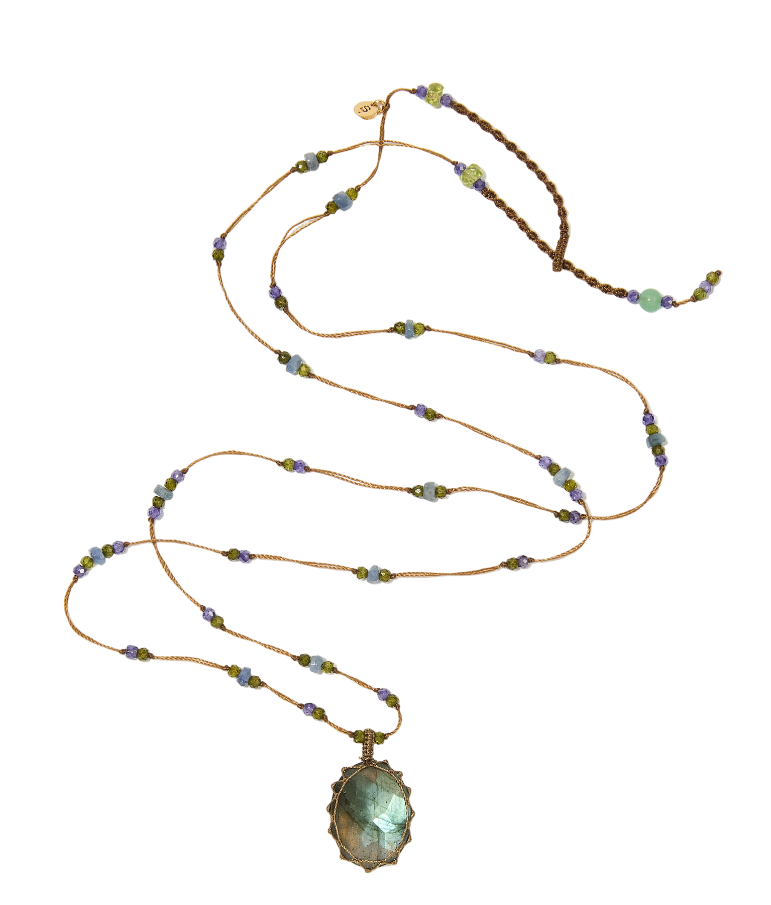 Sautoir Tibétain | Labradorite - Fil Tabac & Saphir purple