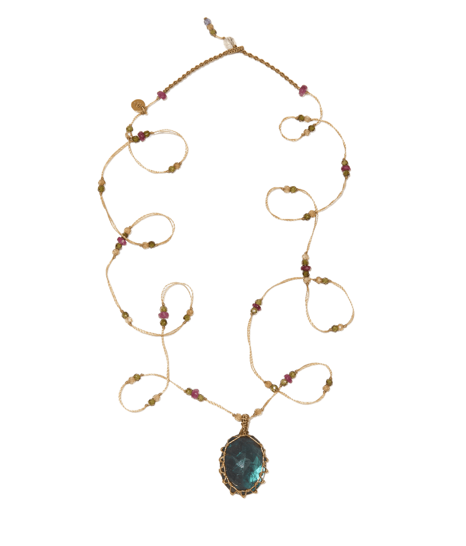 Sautoir Tibétain Sharing en Labradorite, fil beige, 77 cm