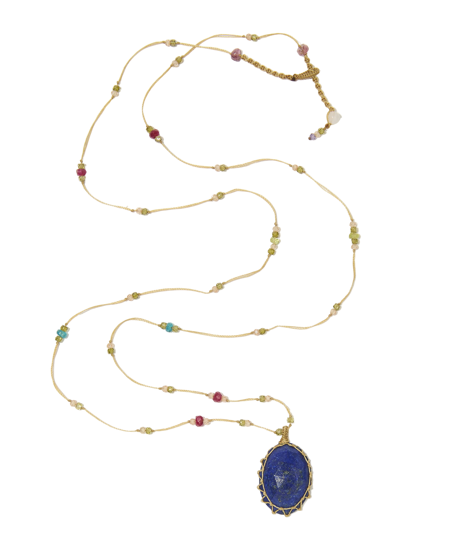 Sautoir Tibétain | Lapis - Fil Beige & Multipierre
