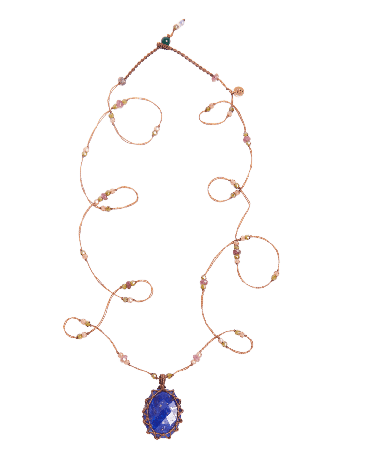 Sautoir Tibétain Sharing en Lapis-Lazuli, fil tabac, 77 cm