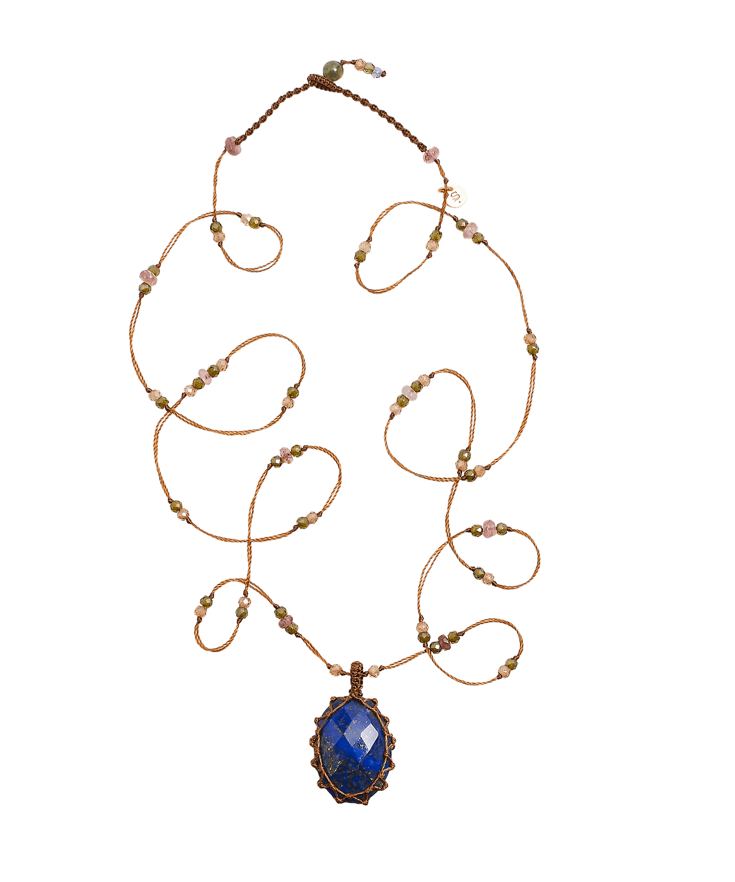 Sautoir Tibétain Sharing en Lapis-Lazuli, fil tabac, 77 cm