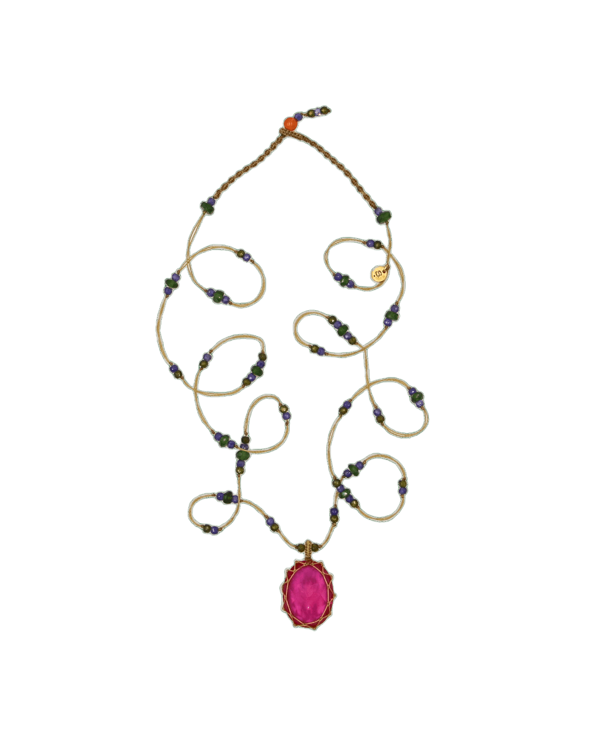 Sautoir Tibétain Sharing en Indian Glass Rose, fil beige