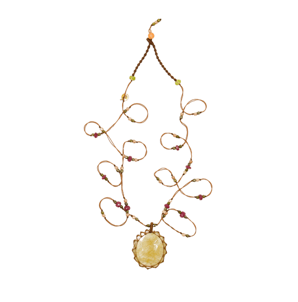 Collana Lunga Tibetana - Oro Rutilo - Mix Tormalina Rosa - Filo Tabac