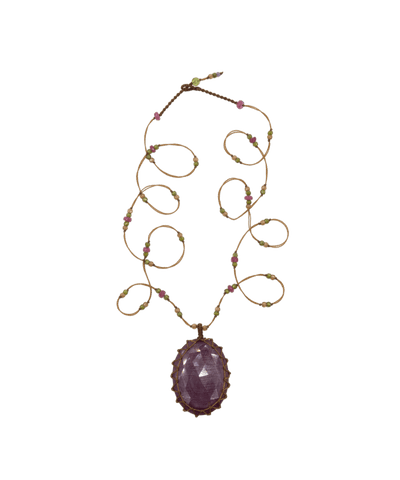 Sautoir Tibétain - Rubis - Mix Tourmaline Rose - Fil Tabac
