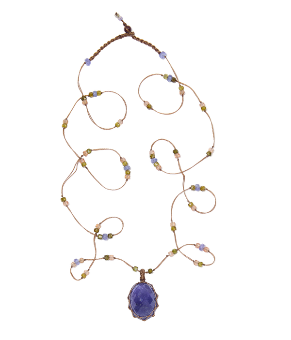 Sautoir Tibétain - Tanzanite - Mix Saphir - Fil Tabac