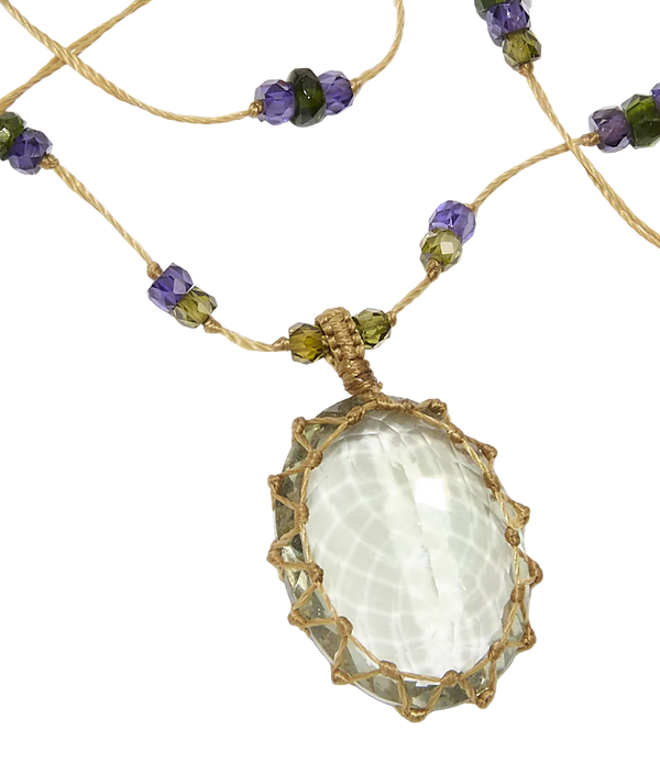 Sautoir tibétain - Améthyste verte - Mix Tsavorit purple - Fil Beige