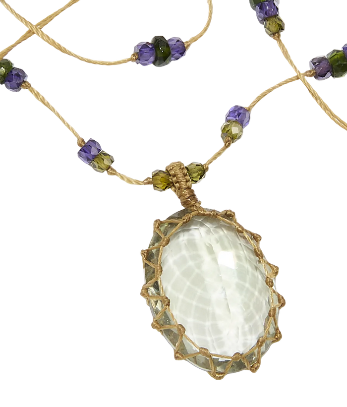 Sautoir tibétain - Améthyste verte - Mix Tsavorit purple - Fil Beige