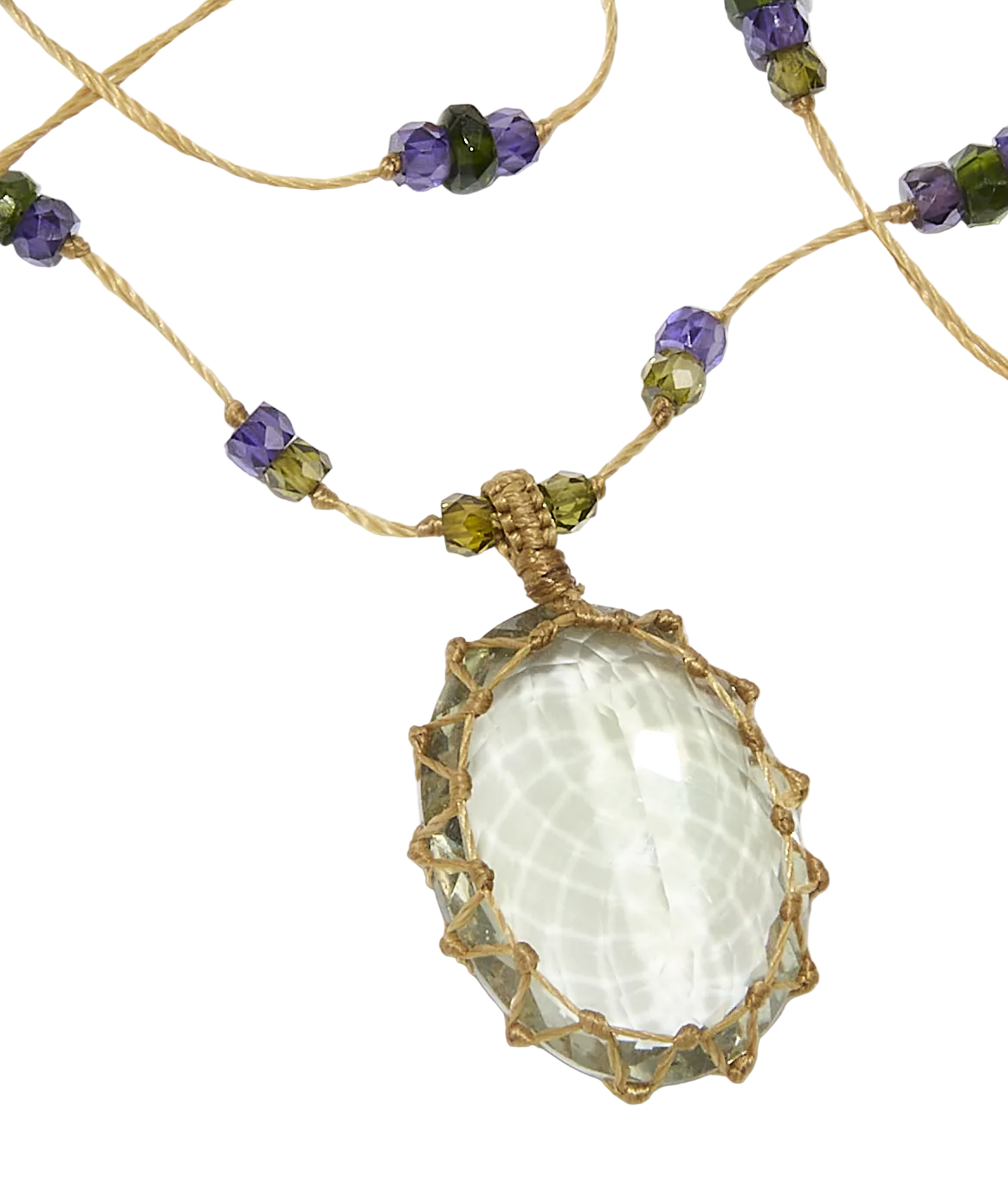 Sautoir tibétain - Améthyste verte - Mix Tsavorit purple - Fil Beige