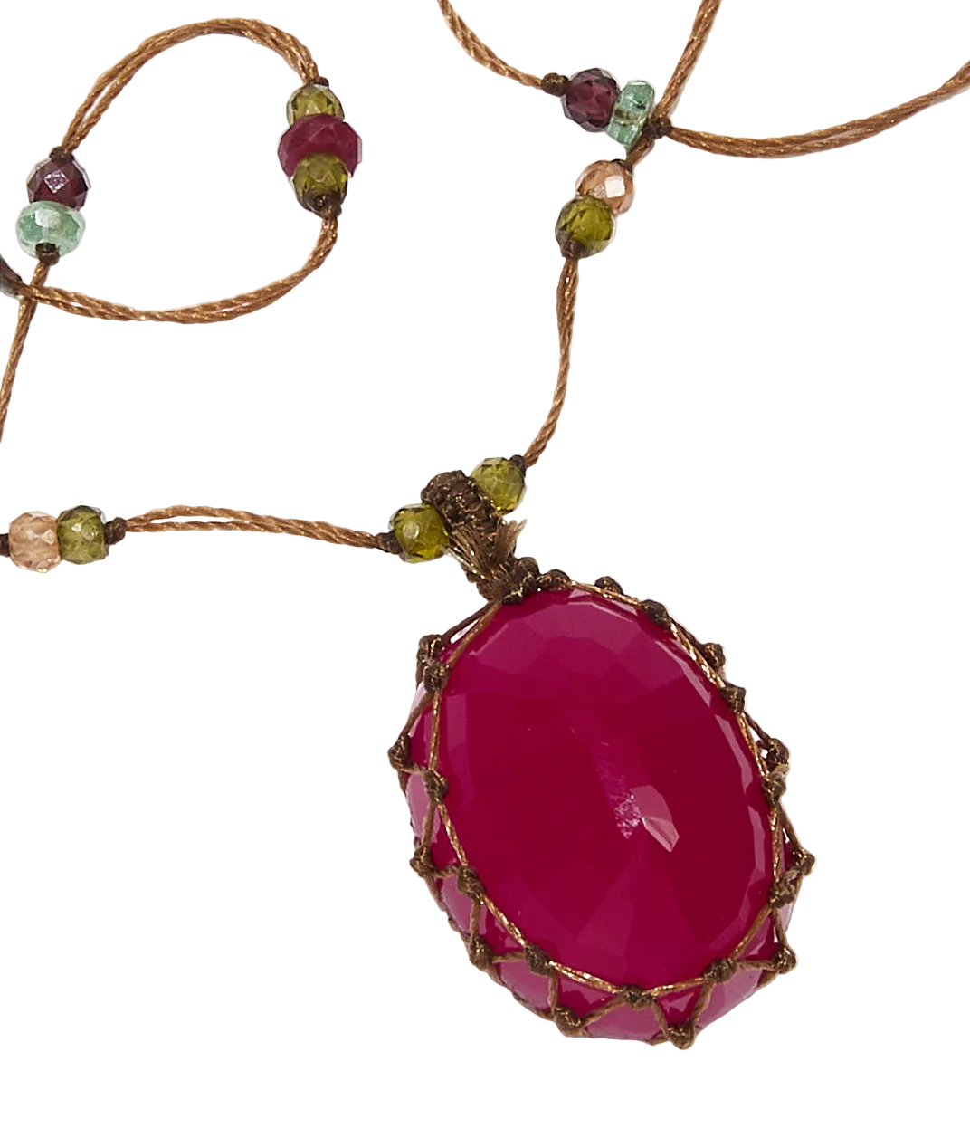 Sautoir tibétain - Calcédoine rouge - Mix Multipierre - Fil Tabac