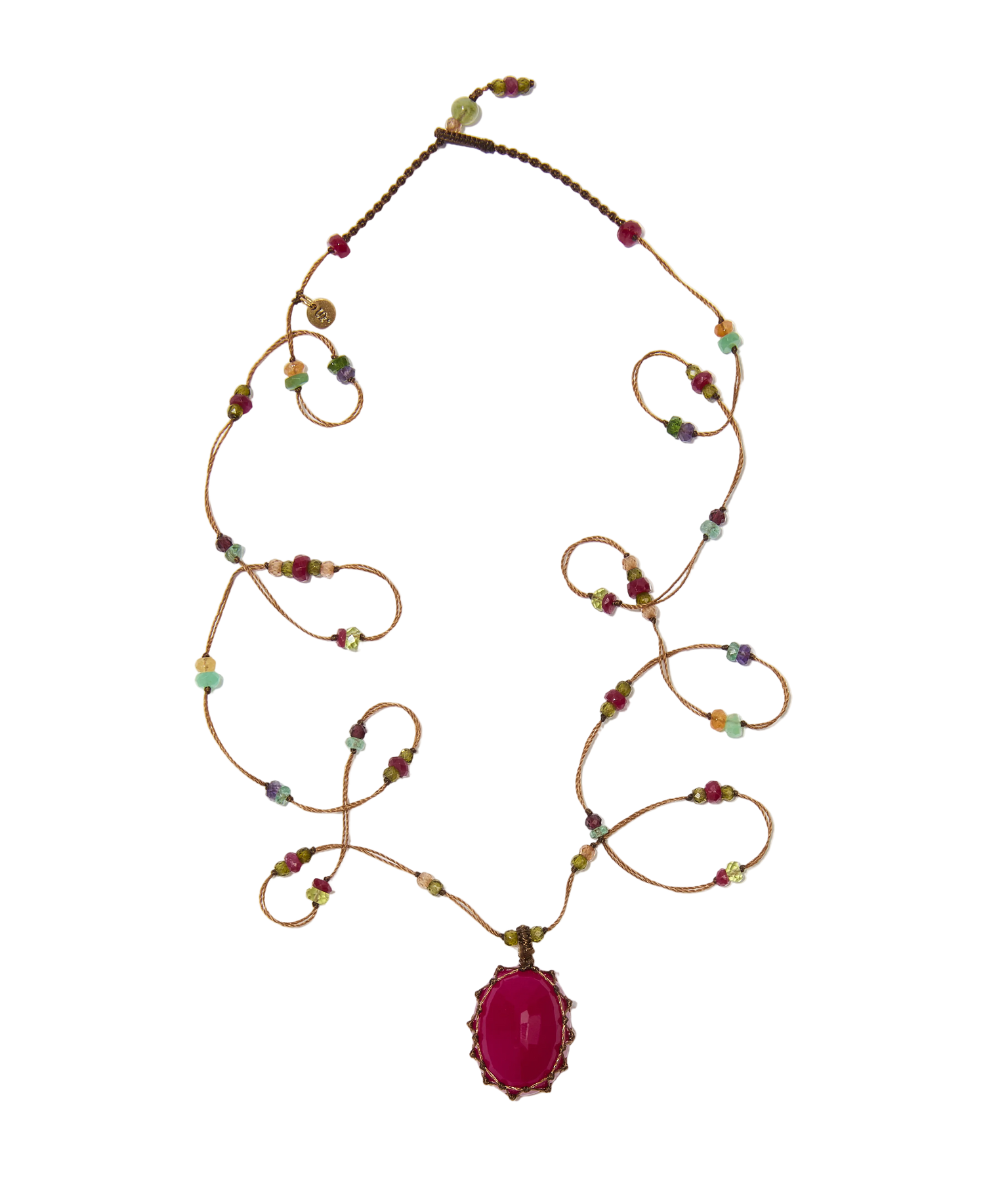 Sautoir tibétain - Calcédoine rouge - Mix Multipierre - Fil Tabac