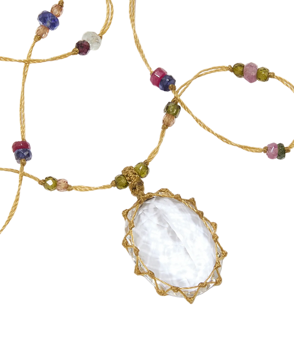 Sautoir tibétain - Crystal Quartz - Mix Multipierre - Fil Beige